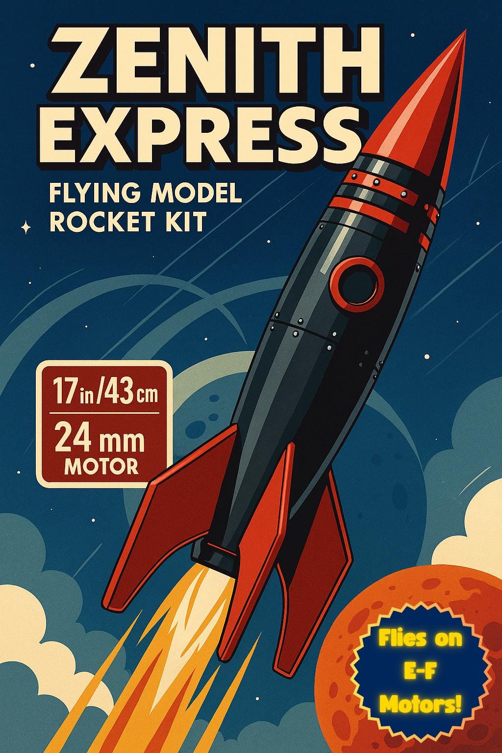 Zenith Express Model Rocket Kit: Retro 3D Printed DIY Rocket - Skill Level 2